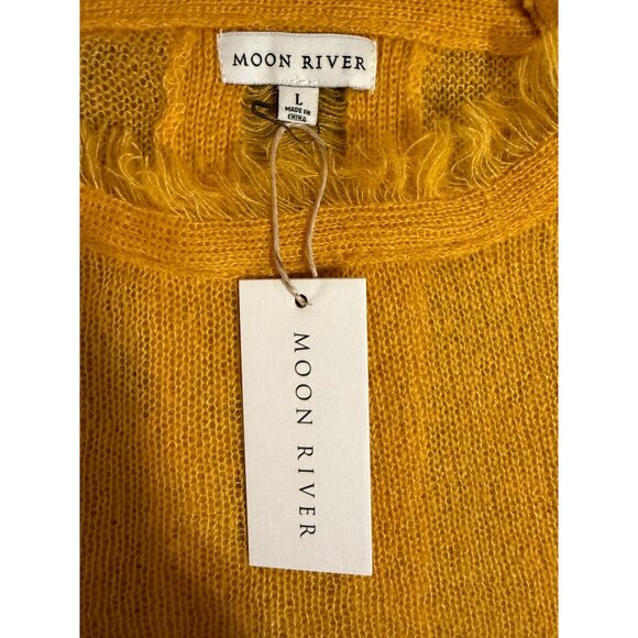 Moon River Yellow Fringe Trim Sweater NWT Large - Picture 2 of 9